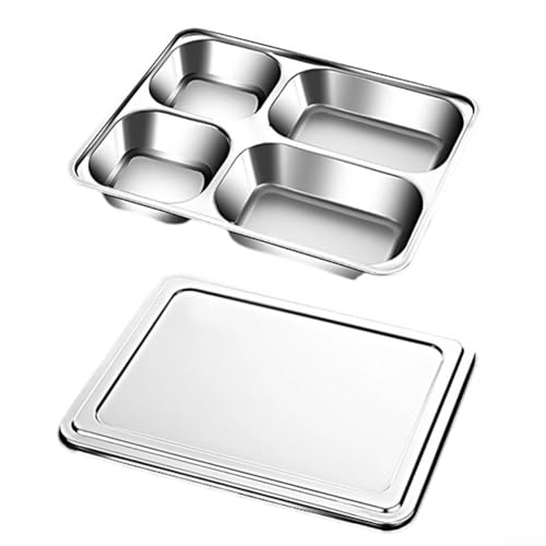 Zilimontt Unterteilte Teller aus Edelstahl mit Deckel, 45 Stück, geteilte Tabletts mit mehreren Fächern für Mahlzeiten-Organisation, stapelbar und spülmaschinenfest für Erwachsene (A) von Zilimontt