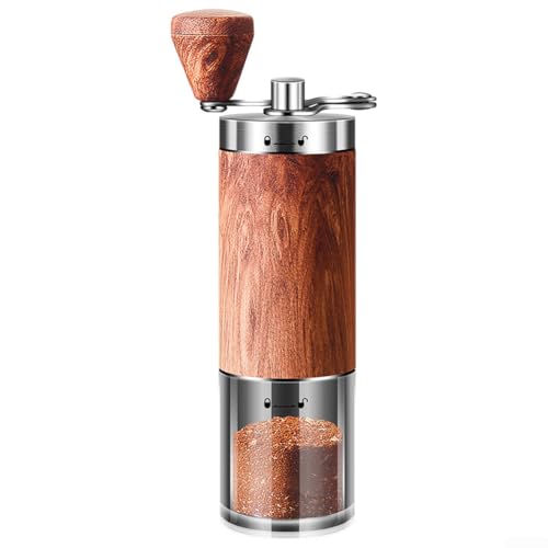 Zilimontt Verstellbare Kaffeemühle mit 304 Edelstahlkern, tragbarer Holzmaserungsgriff, faltbarer Handkurbel und zerlegbar für einfache Reinigung von Zilimontt