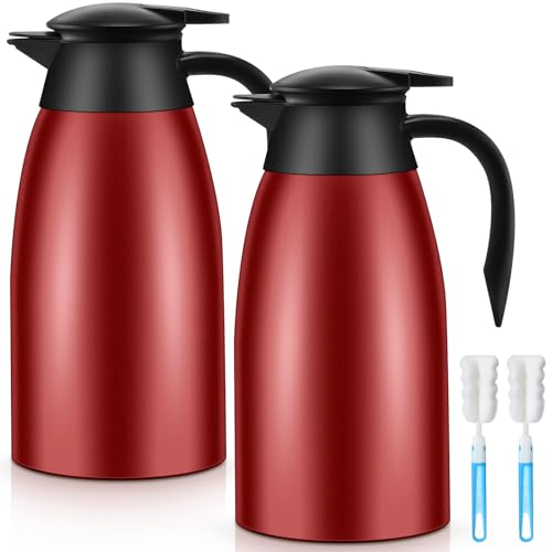 Thermo-Kaffeekaraffe zum Warmhalten, Edelstahl, doppelwandig, Vakuum-Kaffeekaraffe für Getränke, Wasser, Tee, 12 x 24 Stunden kalt, Rot, 2 Stück von Ziliny