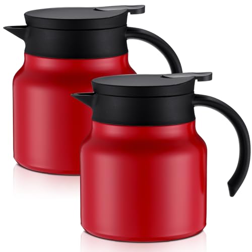 Ziliny Thermo-Kaffeekaraffe zum Warmhalten von heiß/kalt, Edelstahl, klein, doppelwandig, vakuumisoliert, Teekanne, Getränkespender für Milch, heiße Schokolade (rot, 765 ml), 2 Stück von Ziliny