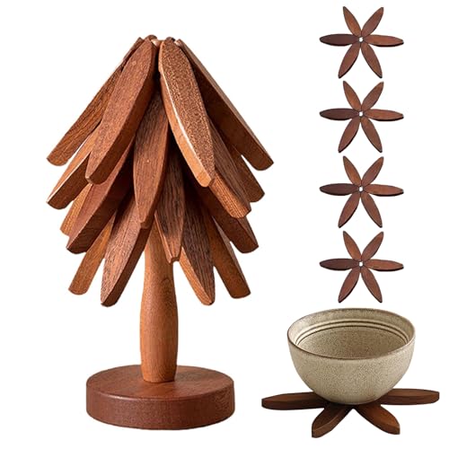 Untersetzer-Set In Baumform, Wooden Faltbare Baum Coasters, Baum Design Untersetzer, Holzuntersetzer, 4 Holzuntersetzer Und 1 Ständer, Geeignet Für Töpfe Und Pfannen, Tassen Und Wohndekoration von Zillary