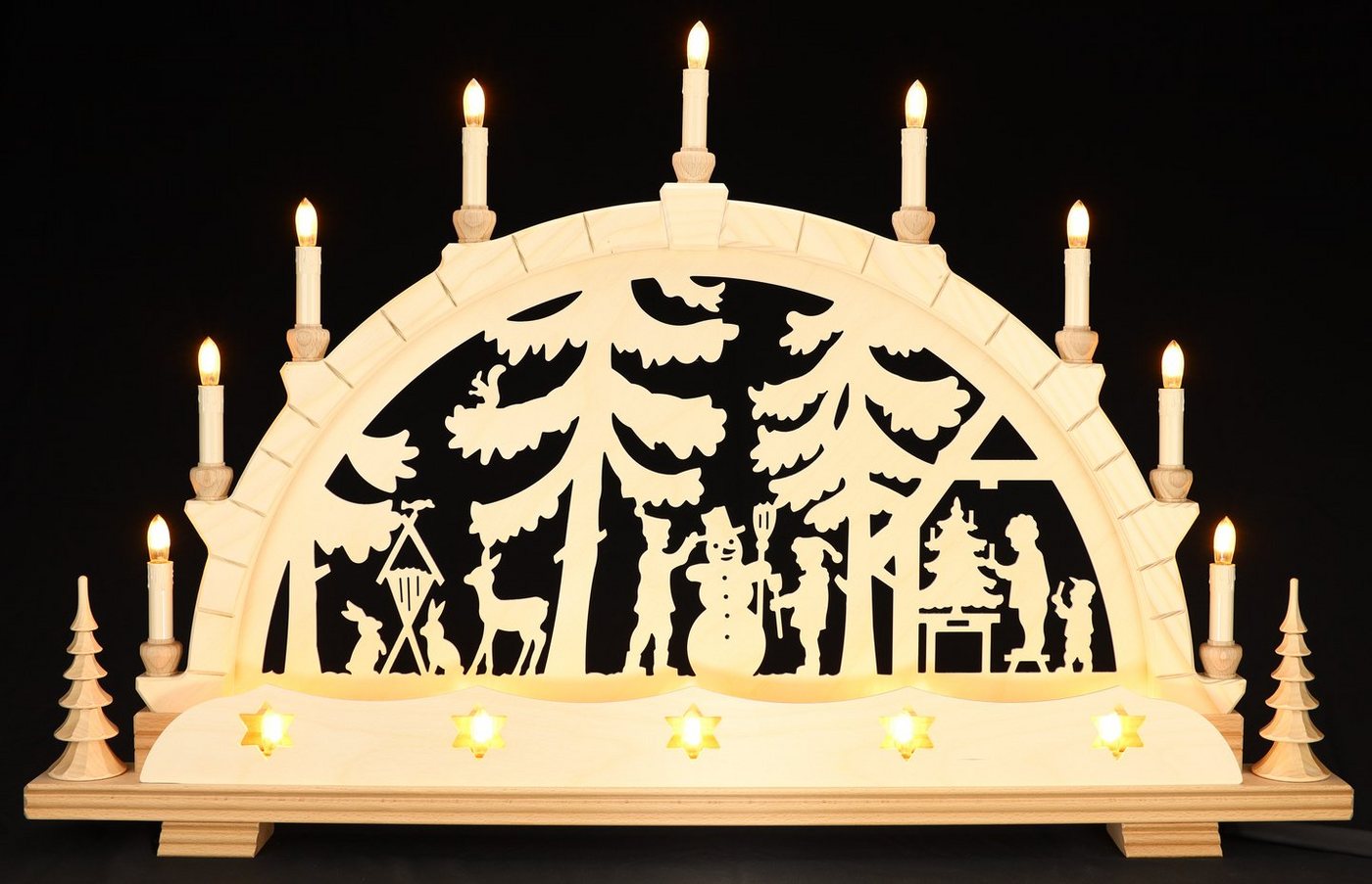 Ziller Premium Qualität LED Schwibbogen Schwibbogen groß - mit Vorderbeleuchtung - Motiv Waldmotiv Erzgebirge, 9-flammig, Großer Bogen, LED, elektrisch beleuchtet von Ziller Premium Qualität