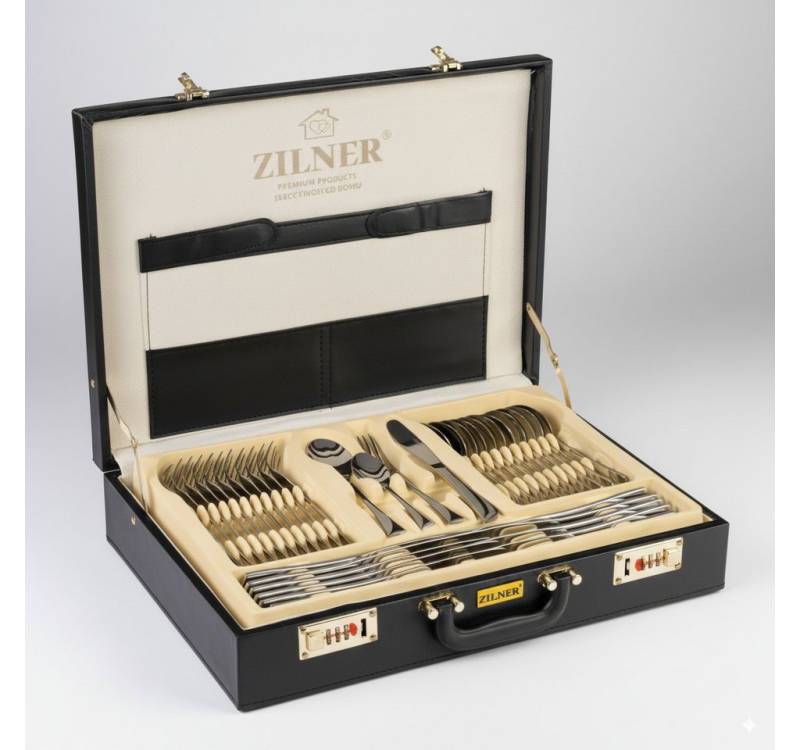 Zilner Besteck-Set 72-teiliges Besteckset im Koffer – Glänzend & Zeitlos Elegant (72-tlg), 12 Personen, Edelstahl, Edelstahl, Chrom-Nickel-Stahl von Zilner