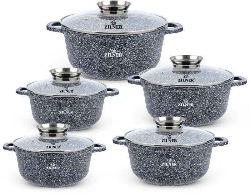 Zilner Topf-Set Graue Töpfe mit Keramik-marmorbeschichtung, Induktionstöpfe, Aluminium, Keramik (10-tlg) von Zilner