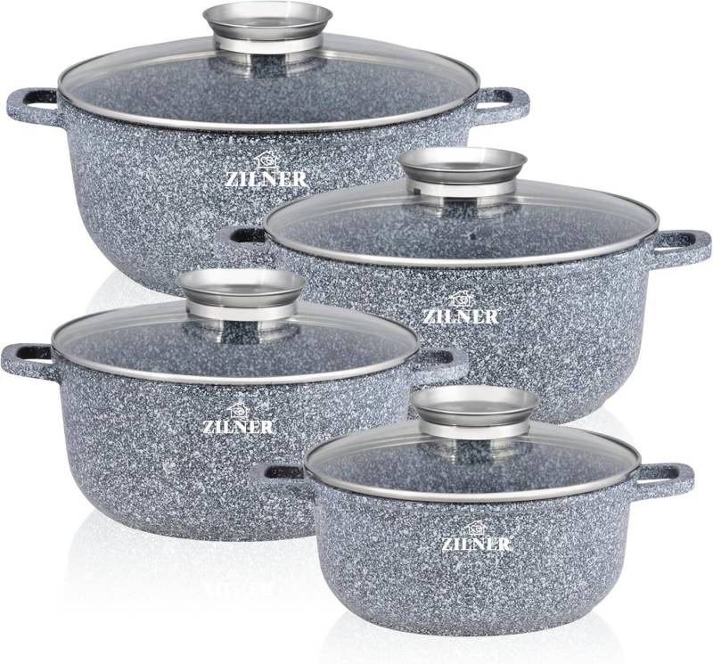 Zilner Topf-Set Graue Töpfe mit Keramik-marmorbeschichtung, Induktionstöpfe, Aluminiumguss (Topfset, 8-tlg., Zeitloses Design des Topfsets. Eine ideale Geschenkidee) von Zilner