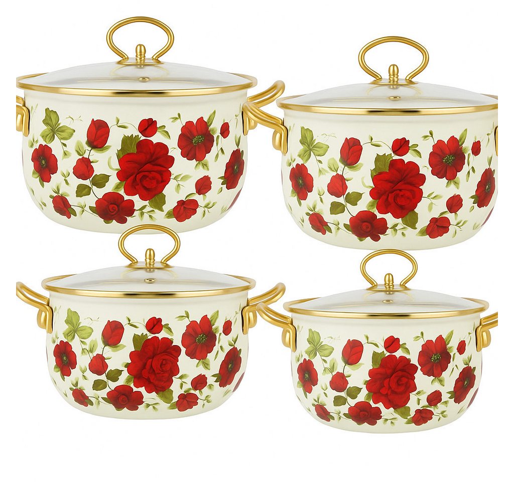 Zilner Topf-Set Kollektion emaillierter Töpfe, 4 von der Natur inspirierte Designs, Aluminiumguss, Emaille (8-tlg., Die perfekte Geschenkidee für jeden Anlass) von Zilner