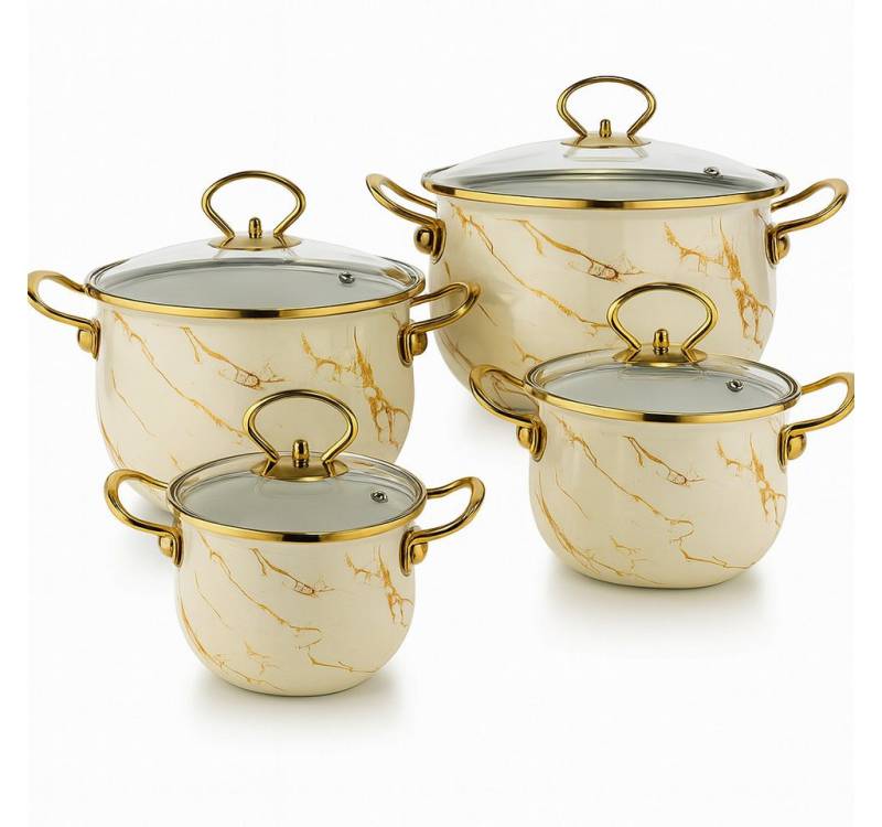 Zilner Topf-Set Kollektion emaillierter Töpfe, 4 von der Natur inspirierte Designs, Aluminiumguss, Emaille (8-tlg., Die perfekte Geschenkidee für jeden Anlass) von Zilner