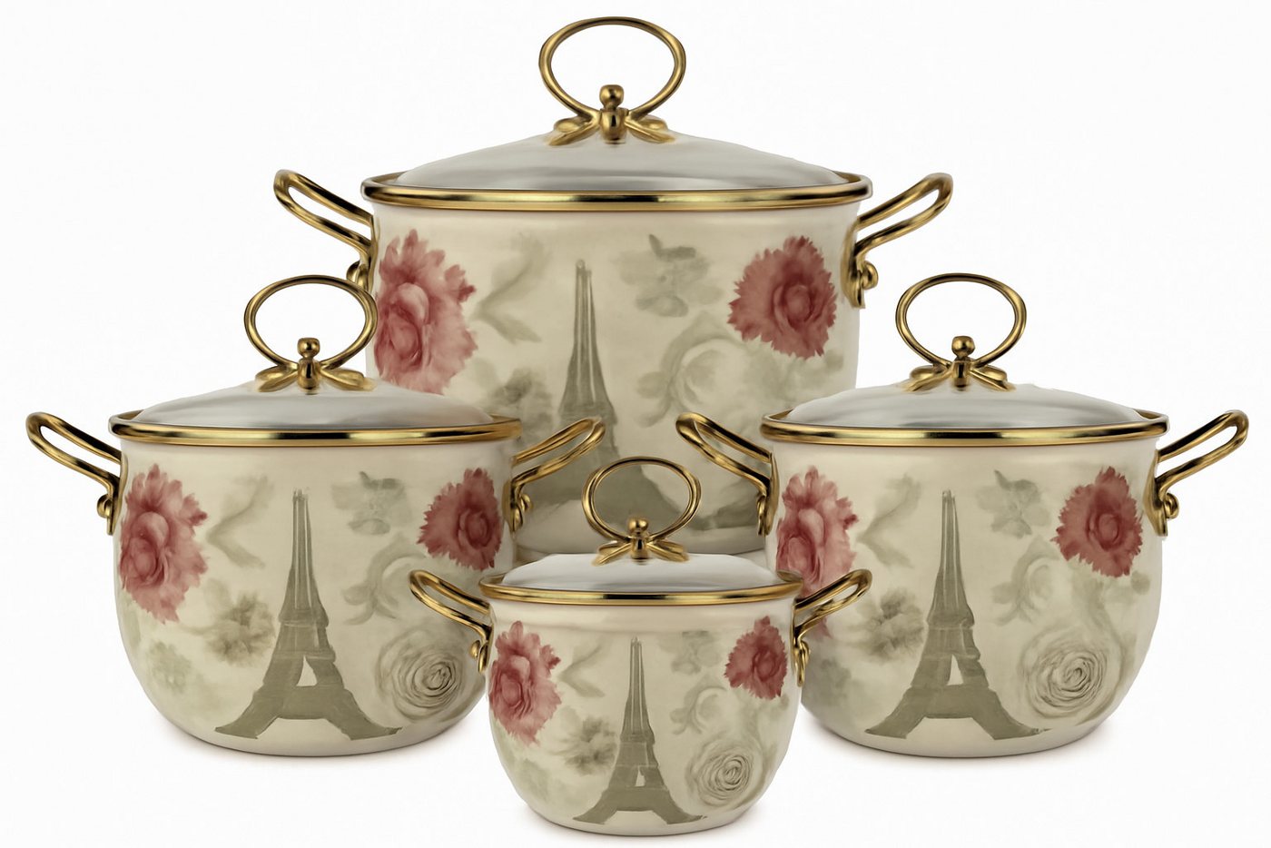 Zilner Topf-Set Kollektion emaillierter Töpfe, 4 von der Natur inspirierte Designs, Aluminiumguss, Emaille (8-tlg., Die perfekte Geschenkidee für jeden Anlass) von Zilner