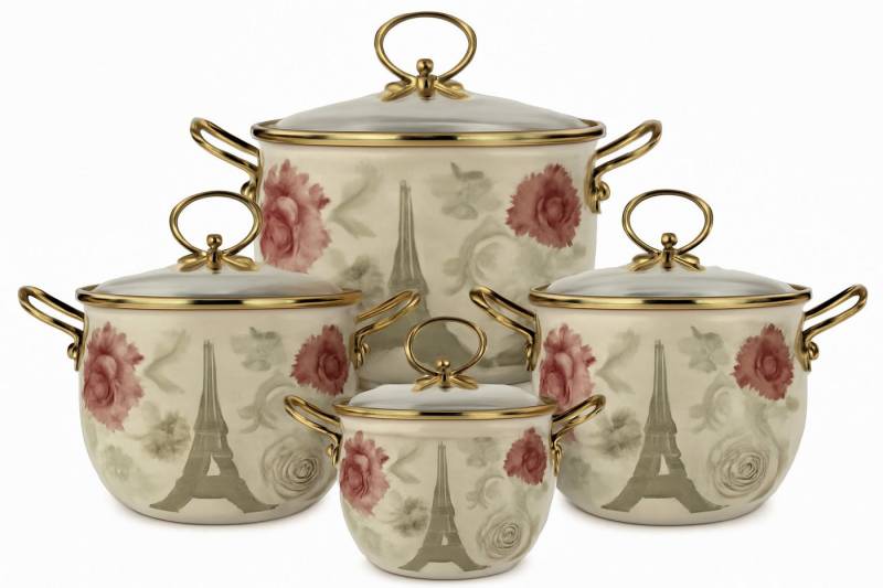 Zilner Topf-Set Kollektion emaillierter Töpfe, 4 von der Natur inspirierte Designs, Aluminiumguss, Emaille (8-tlg., Die perfekte Geschenkidee für jeden Anlass) von Zilner