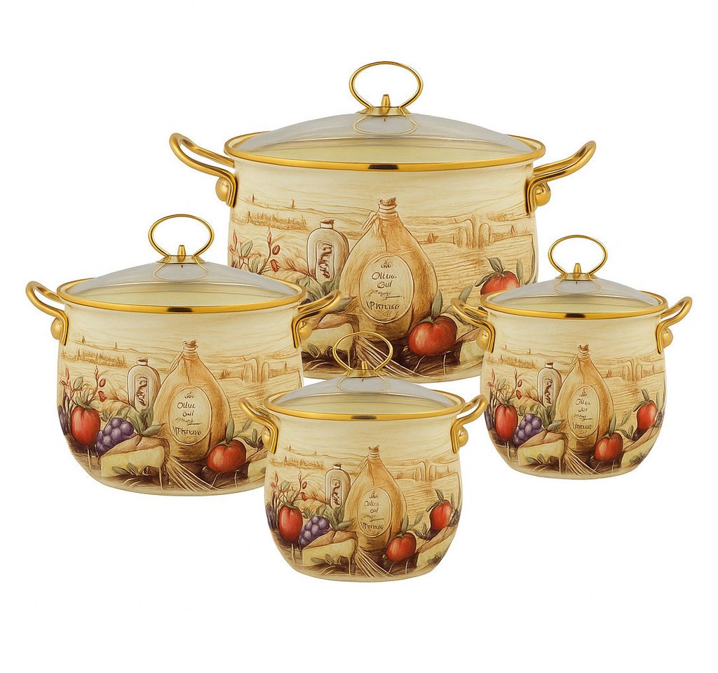 Zilner Topf-Set Kollektion emaillierter Töpfe, 4 von der Natur inspirierte Designs, Aluminiumguss, Emaille (8-tlg., Die perfekte Geschenkidee für jeden Anlass) von Zilner