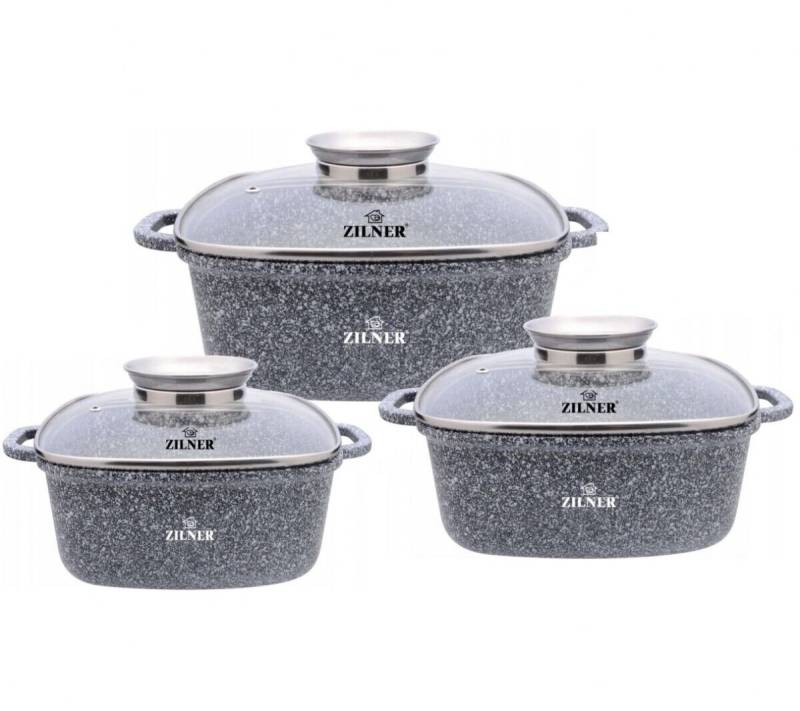 Zilner Topf-Set Schöne Quadratische Graue Töpfe in 3 verschiedenen Größen, Aluminiumguss, Keramik, Edelstahl (2.8L 20x20 cm / 4.4L 24x24 cm / 6.5L 28x28 cm, 6-tlg., Zeitloses Design des Topfsets. Eine ideale Geschenkidee! Hochwertig) Zilner Topf-Set Schöne Quadratische Graue Töpfe in 3 verschiedenen Größen, Aluminiumguss, Keramik, Edelstahl (2.8L 20x20 cm / 4.4L 24x24 cm / 6.5L 28x28 cm, 6-tlg., Zeitloses Design des Topfsets. Eine ideale Geschenkidee! Hochwertig) von Zilner