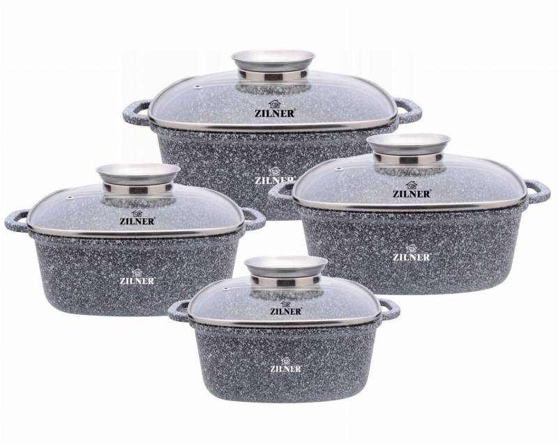 Zilner Topf-Set Schöne graue quadratischen Töpfe Glasdeckel Bräter Steinbeschichtung, Aluminiumguss, Aluminium, Keramik, Edelstahl (2.8L 20x20 cm / 3.5L 22x22 cm / 4.4L 24x24 cm / 5.5L 26x26 cm, 8-tlg., Es ist eine perfekte Geschenkidee für jeden Anlass), Innovative Aroma Knob-Griffe Zilner Topf-Set Schöne graue quadratischen Töpfe Glasdeckel Bräter Steinbeschichtung, Aluminiumguss, Aluminium, Keramik, Edelstahl (2.8L 20x20 cm / 3.5L 22x22 cm / 4.4L 24x24 cm / 5.5L 26x26 cm, 8-tlg., Es ist eine perfekte Geschenkidee für jeden Anlass), Innovative Aroma Knob-Griffe von Zilner