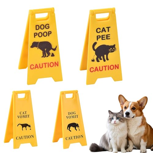 4er-Set Lustige Katzen Kotzschild & Hundekot Warnschilder – 3D-gedruckte Cat Vomit Sign & Hundekot Hinweisschilder – Humorvolle Deko für Tierfreunde – Cat Vomit Caution Sign für Garten/Büro/Zuhause von Zimoer