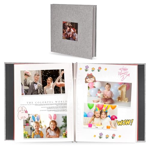 Fotoalbum - DIY Scrapbook Album mit Selbstklebenden Seiten und Leineneinband, Selbstklebendes Groß Album mit 40 weißen Seiten, für Hochzeit Kinder Reisen Familie Baby Bilder, Größe: 28x27cm- Grau von Zimoer