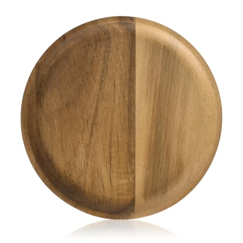 Holz Tablett, Rablett aus Akazienholz, Holztablett Deko, Holztablett Länglich, Serviertablett Holz, Dekorativ, für Kaffee, Dessert, Snack (Rund) von Zimoer
