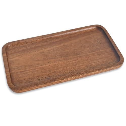 Holz Tablett Rechteckig, Rablett aus Akazienholz, Holztablett Rechteckig Deko, Holztablett Länglich, Serviertablett Holz Rechteckig, Dekorativ, für Kaffee, Dessert, Snack (Rechteckig) von Zimoer