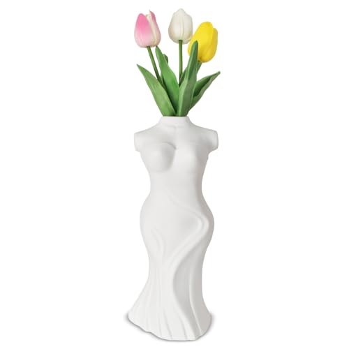 Körpervase Weibliche Form, Weiblich Form Knospe, Weiße Keramikvase, Vase Weiblich Körper für Home Office Dekoration, Blumenvase für Heimdekoration, Tischdekoration, 10.5 x 8.5 x 25.5 cm von Zimoer
