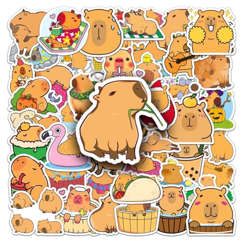 Zimoer 100 Stück Nette Capybara Aufkleber für Laptop, Wasserdicht Vinyl Stickers Decals Geschenk, Kawaii Tier Aufkleber für Kinder Teens Mädchen Erwachsene Wasserflaschen Skateboard Gepäck Graffiti von Zimoer