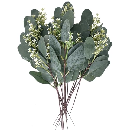 Zimoer 15 Stück Künstliche Eukalyptuszweige – Deko Pflanzen (28 cm) für Tischdeko, Büro, Zuhause, Hochzeit, Garten, Fenster & Feier von Zimoer
