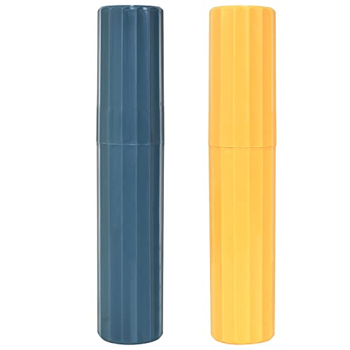 Zimoer 2 Stück Zahnbürstenbecher Reise Zahnputzbecher Zahnbürste Zahnpasta Etui Blau Gelb Tragbar Mundspülbecher Kunststoff für Reisen Camping Unterwegs Schule Outdoor Geschäftsreise Zuhause von Zimoer