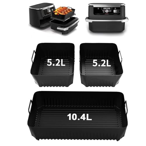Zimoer 3Pcs Heißluftfritteuse Zubehör für Ninja Foodi Flexdrawer 10,4 L AF500EU Airfryer Silikonform Silikon Backform Airfryer Zubehör Accessories für Dual Zone Heißluftfritteuse (1x10.4L und 2x5.2L) von Zimoer
