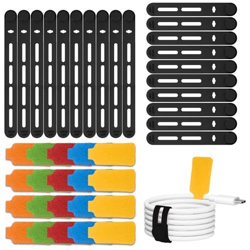 Zimoer 40 Stück Silikon Kabelbinder Kabeletiketten, Wiederverwendbare Kabelbinder Klettverschluss-Kabeletiketten beschreibbar, für Handy Ladegerät Kabelmanagement Kabel Organizer Kabelhalter von Zimoer