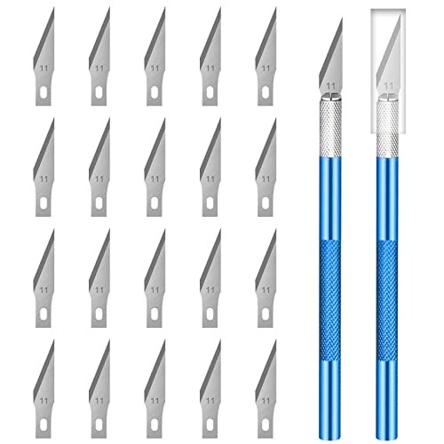 Zimoer Skalpell Set, 2 Bastelmesser 20 Ersatzklingen, Skalpell Basteln, Cuttermesser Basteln, Skalpell Messer, Bastel Skalpell, Exacto Knife Für Diy Kunst Arbeit Schneiden (Blau) von Zimoer