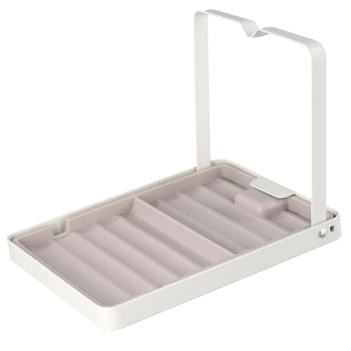 Zimoer Topfdeckelhalter Löffelablage Ständer, Löffelhalter Deckelhalter Küche Faltbare, Kochlöffelablage Utensilienhalter, Topfdeckelständer, Gestell mit Abtropfschale für Topfdeckel, Spatel, Löffel von Zimoer