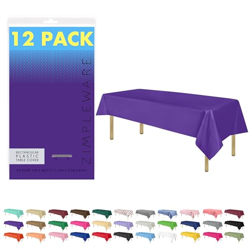 ZIMPLEWARE Einweg-Party-Tischdecke, Kunststoff, rechteckig, 137,2 x 274,3 cm, Violett, 12 Stück von Zimpleware
