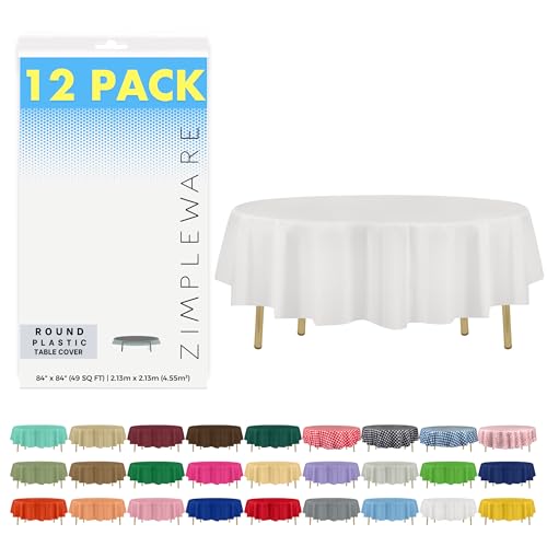 Zimpleware Einweg-Tischdecke, Kunststoff, rund, 213,4 cm, Weiß, 12 Stück von Zimpleware