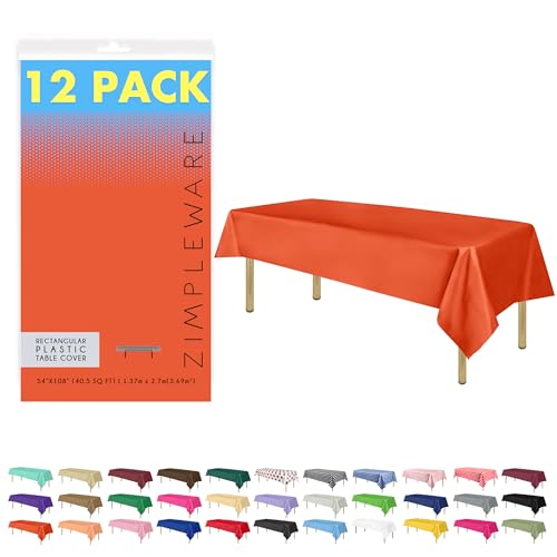 ZIMPLEWARE Einweg-Tischdecke aus Kunststoff, 137,2 x 274,3 cm, rechteckig, für den Innen- und Außenbereich, Orange, 12 Stück von Zimpleware