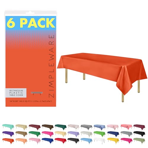 ZIMPLEWARE Einweg-Tischdecke aus Kunststoff, 137,2 x 274,3 cm, rechteckig, für den Innen- und Außenbereich, Orange, 6 Stück von Zimpleware
