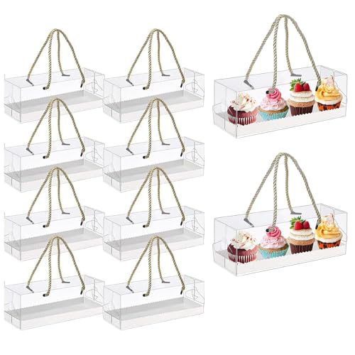 Zinaroty 10 Stück klare Kuchen-Boxen mit Griffen, rechteckige Kunststoff Bäckerei Kuchen Geschenk-Boxen für Geburtstag Hochzeit Dessert Geschenk Party (22.5x7.8x7.8cm) von Zinaroty