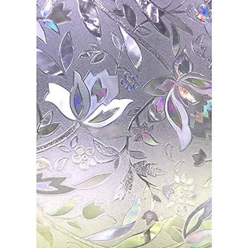 Zindoo 3D ohne Klebstoff Fensterfolie Dekorfolie Sichtschutzfolie Blumen Entwurf Privatsphäre Schutz Fenster Folie für Heim Kueche Buero 44.5 * 200CM von Zindoo