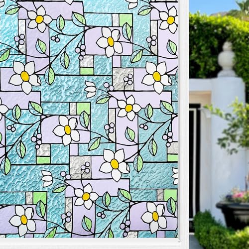 Zindoo Fensterfolie Blickdicht Gute Privatsphäre Schutz Dekorfolie Sichtschutzfolie 3D Lilie Blumen Muster Folie 44.5x200 cm von Zindoo