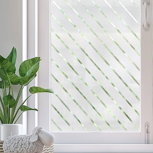 Zindoo Fensterfolie Diagonale Streifen Blickdicht Sichtschutzfolie Statische Folie ohne Klebstoff Büro und Zuhause Mode Dekofolie Anti-UV 105 x 200 cm von Zindoo