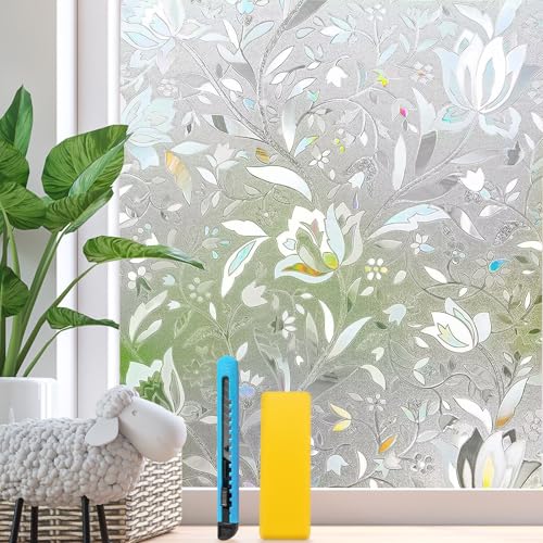 Zindoo Fensterfolie, elektrostatisch, schützt Privatsphäre, UV-Schutz, dekorativ, Sichtschutz, Blickdicht, mit Motiv Tulpen, Blumen, für Glas und Verglasung, 30 × 200 cm von Zindoo