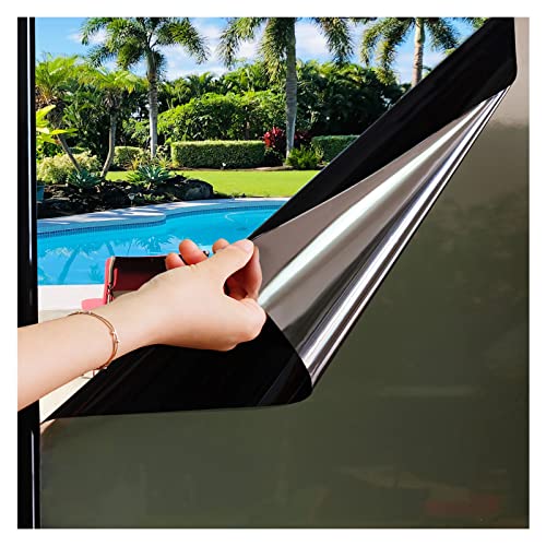 Zindoo Fensterfolie Spiegelfolie Fenster Tagsüber 90% Sichtschutz 59.5x200cm UV-Schutz Sonnenschutzfolie Fenster innen oder außen Wärmereflektion Blickdichte Fensterfolie Schwarz Silber von Zindoo
