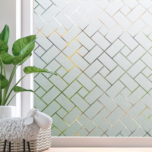 Zindoo Fensterfolie Geometrie Milchglasfolie Sichtschutz Sichtschutzfolie Ohne Kleber Gute Privatsphäre Schutz für Badezimmer, Umkleide und Konferenzräume 44.5 x 200CM von Zindoo