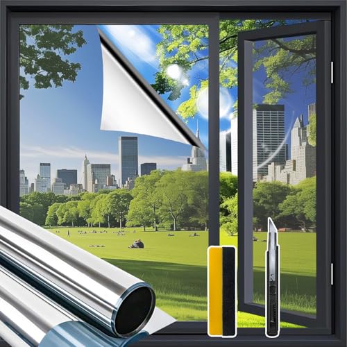 Zindoo Selbstklebende Spiegelfolie – UV & Hitzeschutz Fensterfolie, 40x200cm Silber von Zindoo