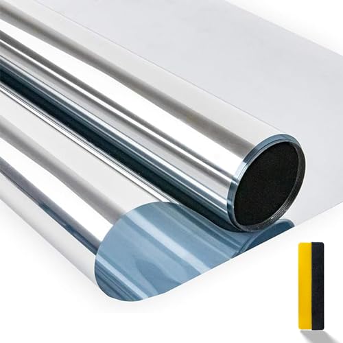 Zindoo Spiegelfolie Fensterfolie von innen durchsichtig von aussen Blickdicht Sonnenschutzfolie Selbsthaftend UV-Schutz Fensterfolie Silber 105 x 200 cm von Zindoo