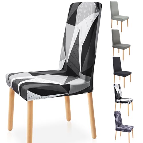 Zindoo Stuhlhussen 6er Set Groß Stretch Stuhlbezug, Modernes Geometrie Muster Abnehmbarer Waschbar Stuhl Hussen für Schlafzimmer, Wohnzimmer, Esszimmerstühle von Zindoo