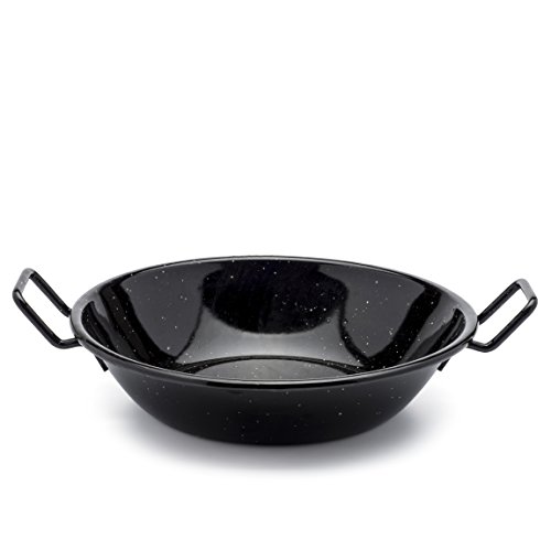 Zinel Pfanne/Kadai/Wok mit Griffen, Emaille, schwarz/weiße Punkte, Emailliert, Black/White Dots, 24 cm von Zinel