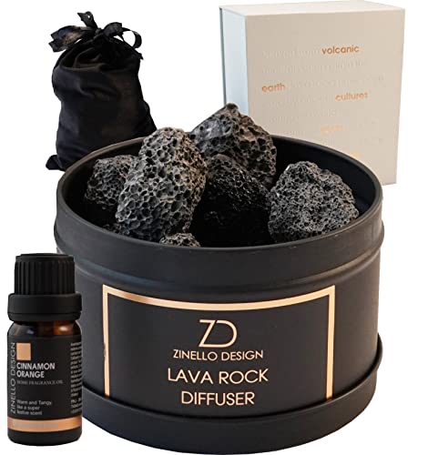 Drahtloser ätherischer Öldiffusor aus Lavagestein. Duftspender für Zuhause, geliefert in Einer Geschenkbox mit Raumduft. (Orange - Zimt) von Zinello Design