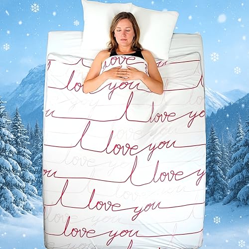 Zinello Design Kühlende Decke I Love You – kühlende Decke, romantisch, Anti-Wärme, Q-Max >0,4, kühlende Bettdecke für Sommer, Paare, Liebe (150 x 200 cm) von Zinello Design