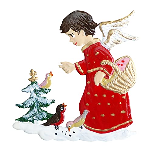 Engel beim Vögel füttern handbemalt (HxB) 6,0 x 5,0 cm, Christbaumschmuckanhänger, Christbaumschmuck, Weihnachtsbaumanhänger, Weihnachten von Gedona Geschenke der besonderen Art