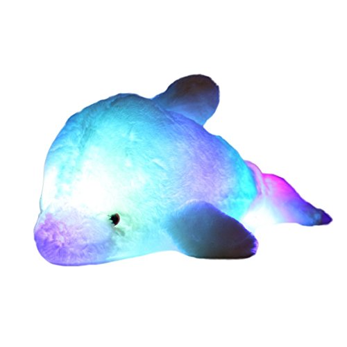 Zinsale 7 Farbwechsel LED aufhellen Gefülltes Delphin Spielzeug Plüsch Kissen Plüschtiere Nachtlicht (Blau, 45cm) von Zinsale