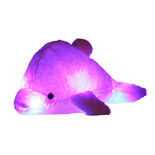 Zinsale 7 Farbwechsel LED aufhellen Gefülltes Delphin Spielzeug Plüsch Kissen Plüschtiere Nachtlicht (Rosa, 45cm) von Zinsale