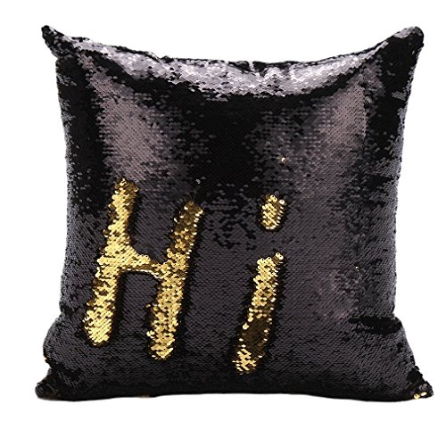 Zinsale Magic Reversible Meerjungfrau Kissenbezüge Pailletten Kissenbezug Sofakissen Kissenabdeckung Dekorative Kissen 40x40cm (Schwarz + Gold) von Zinsale