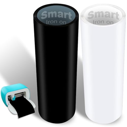 2 Rollen Smart Iron on für Cricut Joy, 14x200cm Heat Transfer Vinyl Rollen HTV Smart Iron on Vinylfolie Plotter Selbstklebend PU Plotterfolie Textil für DIY Stoffe T-Shirts (Schwarz + Weiß) von Zinueen